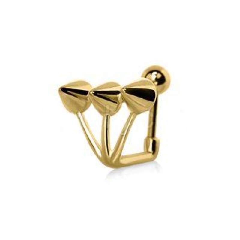 Gold Plated ‘Trident Triple’ Spike Cartilage Barbell Earring – 1 Piece 16G (1.2mm) Length: 1/4″ (6mm) | Ball-Size: 4mm RoseGold