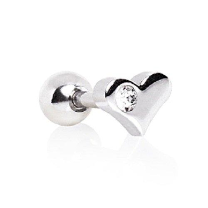 Heart Cartilage Barbell Earring Clear Gem – 1 Piece 16G (1.2mm) Length: 1/4″ (6mm) | Ball-Size: 4mm Clear
