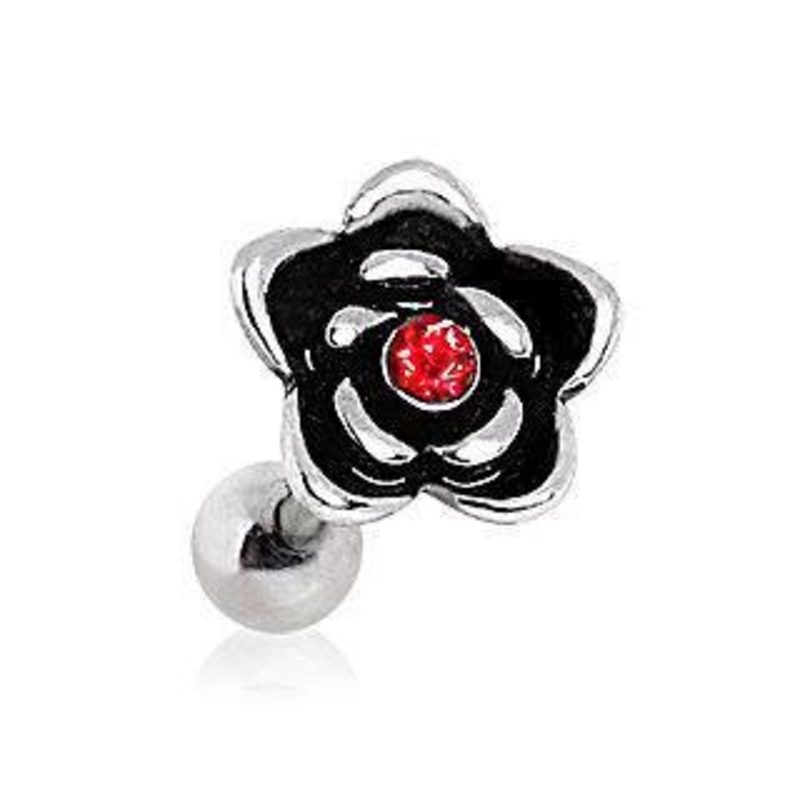 Heart Rose Flower Cartilage Barbell Earring – 1 Piece 16G (1.2mm) Length: 1/4″ (6mm) | Ball-Size: 4mm