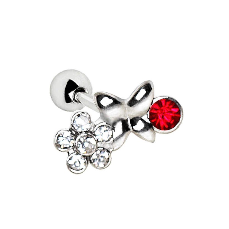 Jeweled Flower Field Cartilage Barbell Earring – 1 Piece 16G (1.2mm) Length: 1/4″ (6mm)