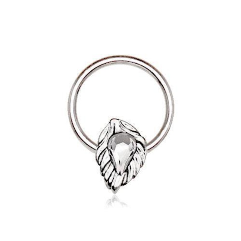 Jeweled Leaf Captive Bead Ring 16G (1.2mm) Inner Diameter: 3/8″ (10mm) Clear