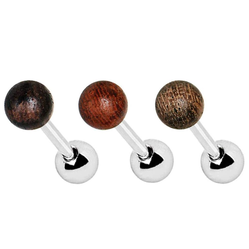 Natural Organic Wood Ball Cartilage Barbell Earring – 1 Piece 16G (1.2mm) Length: 1/4″ (6mm) | Ball-Size: 4mm Black