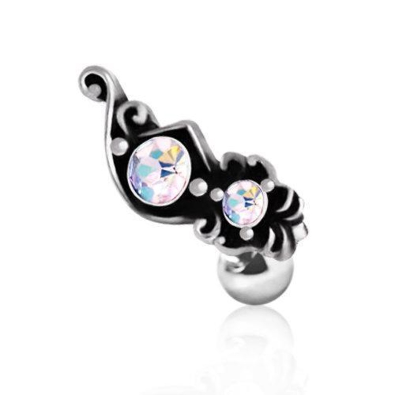 Ornate Aurora Borealis Cartilage Barbell Earring – 1 Piece 16G (1.2mm) Length: 1/4″ (6mm) | Ball-Size: 4mm