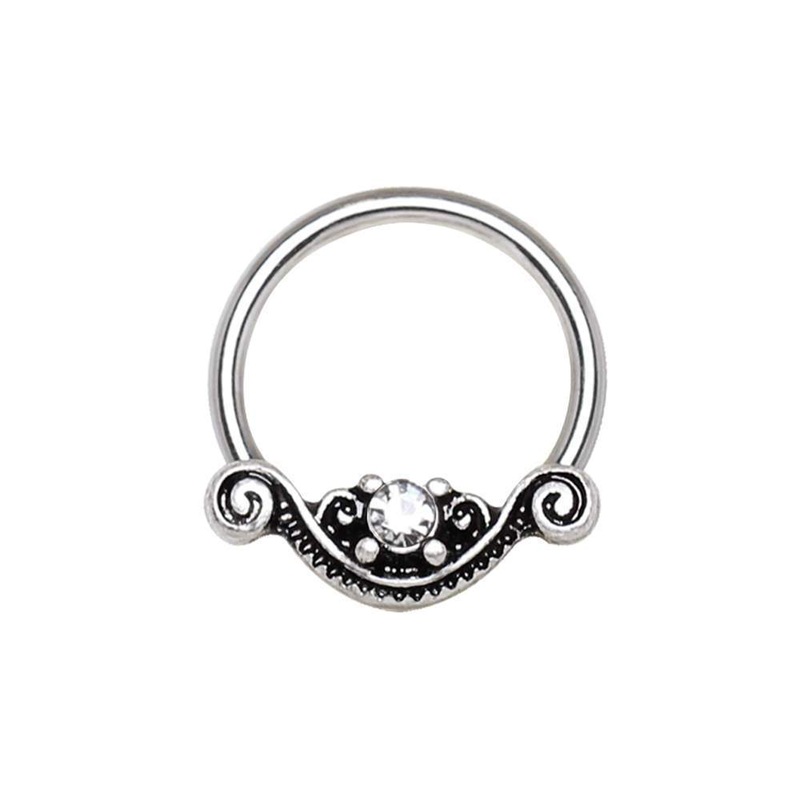 Ornate Snap-in Captive Bead Ring 16G (1.2mm) Inner Diameter: 3/8″ (10mm)