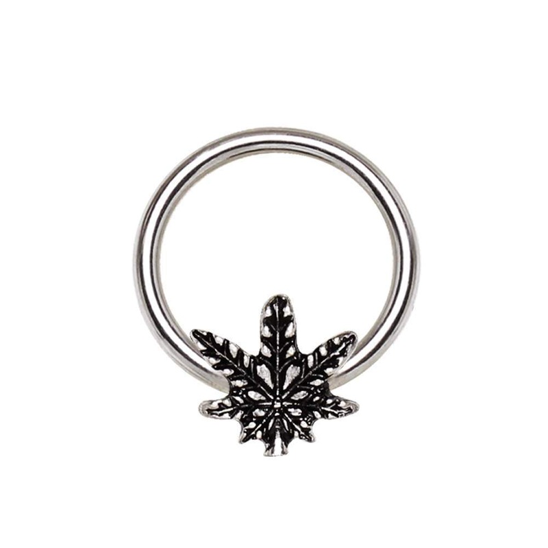 Pot Leaf Snap-in Captive Bead Ring 16G (1.2mm) Inner Diameter: 3/8″ (10mm)