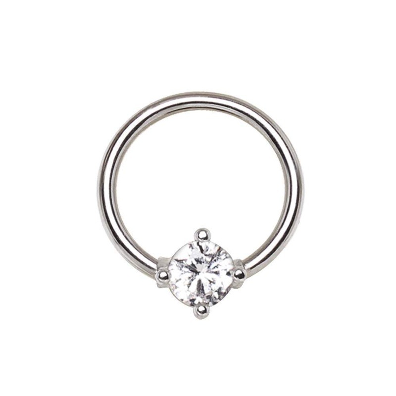 Prong Set CZ Captive Bead Ring 16G (1.2mm) Inner Diameter: 3/8″ (10mm) | Ball-Size: 4mm