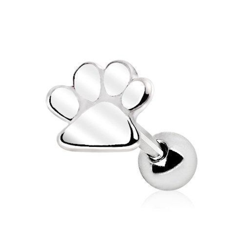 Puppy Paw Print Cartilage Barbell Earring – 1 Piece 16G (1.2mm) Length: 1/4″ (6mm) | Ball-Size: 4mm