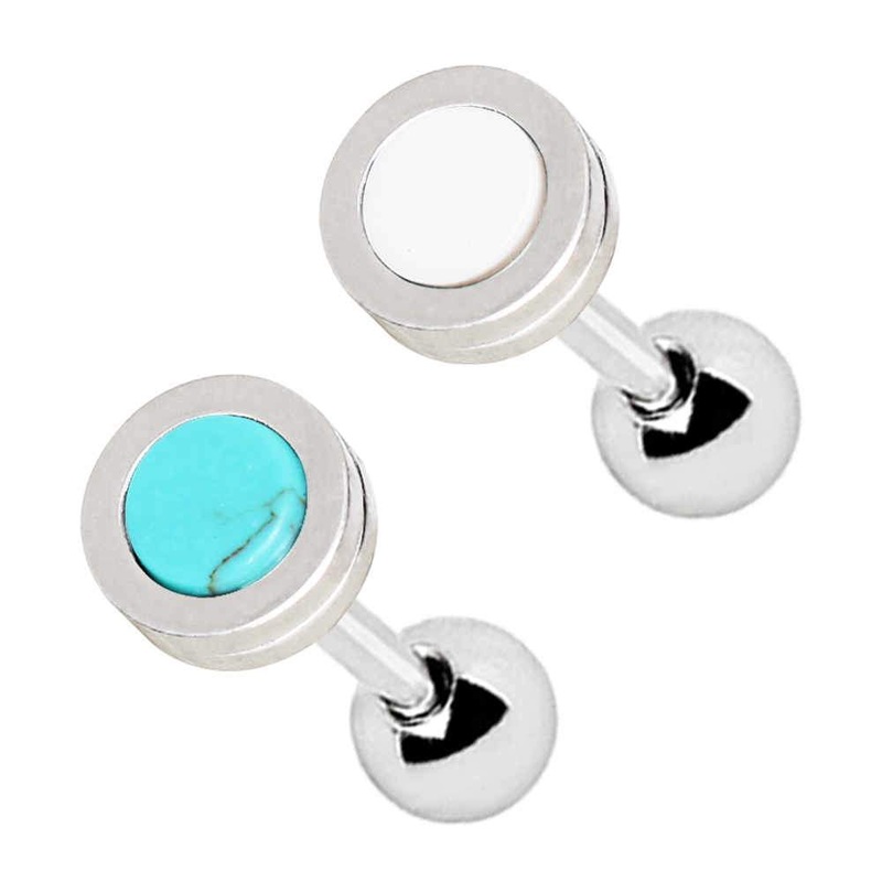 Round Shaped Stone Cartilage Barbell Earring – 1 Piece 16G (1.2mm) Length: 1/4″ (6mm) Howlite