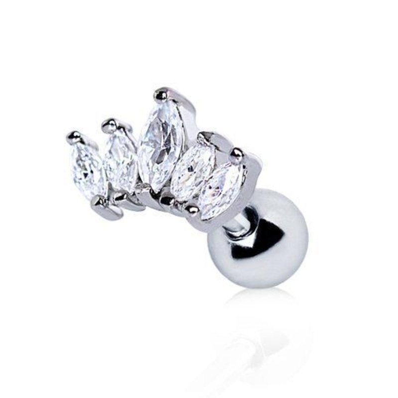 Royal Crystal Crown Cartilage Barbell Earring – 1 Piece 16G (1.2mm) Length: 1/4″ (6mm) | Ball-Size: 4mm Clear