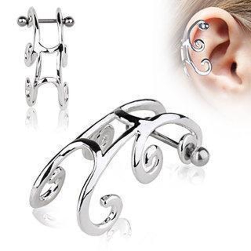 Sleigh Cartilage Earring – 1 Piece 16G (1.2mm) Length: 3/8″ (10mm) | Ball-Size: 4mm Clear