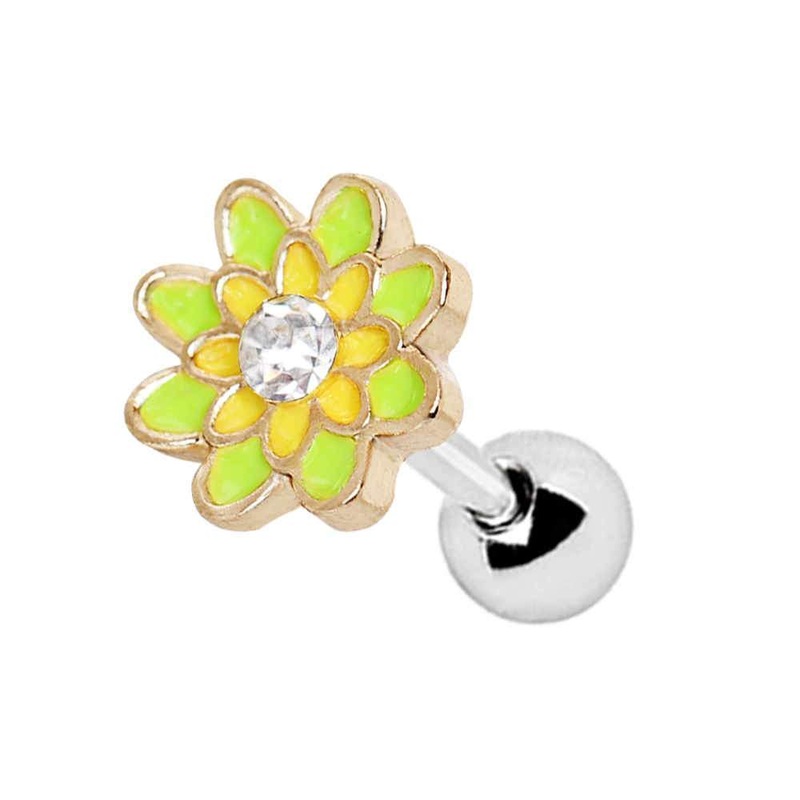 Spring Flower Cartilage Barbell Earring – 1 Piece 16G (1.2mm) Length: 1/4″ (6mm)