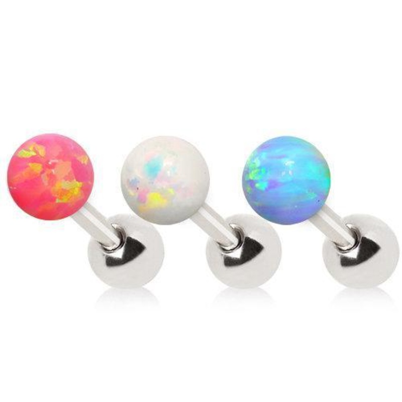 Synthetic Opal Ball Cartilage Barbell Earring – 1 Piece 16G (1.2mm) Length: 1/4″ (6mm) | Ball-Size: 4mm Pink