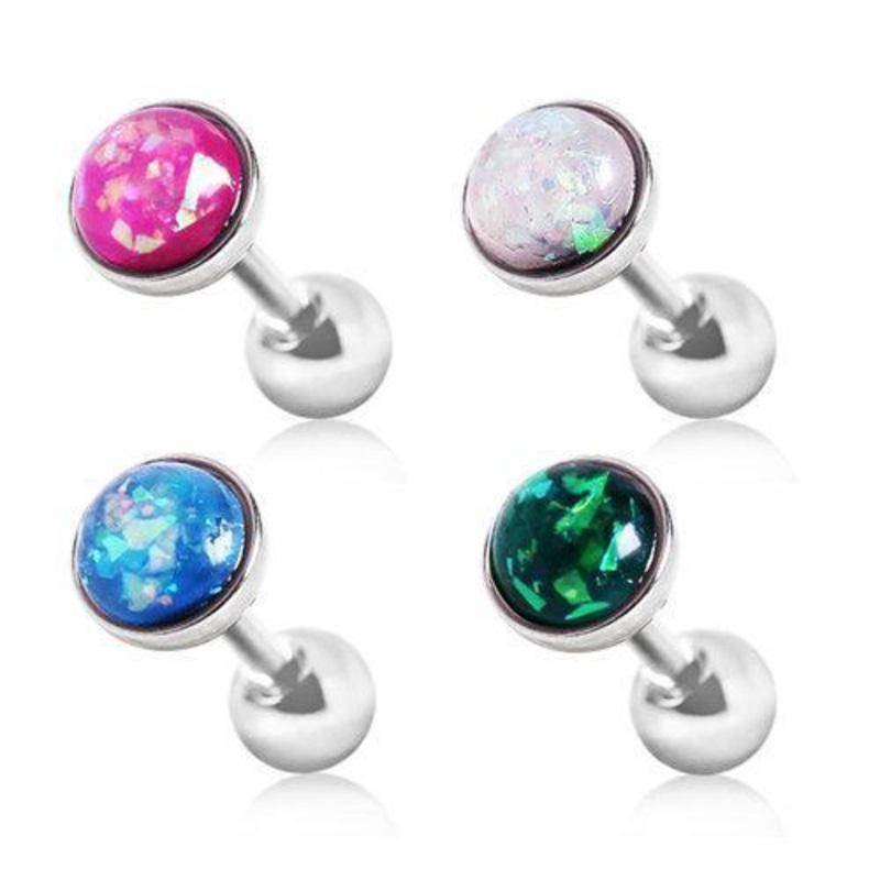 Synthetic Opal Cartilage Barbell Earring – 1 Piece 16G (1.2mm) Length: 1/4″ (6mm) Blue