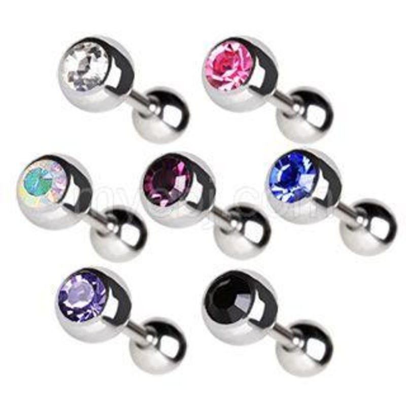 Tragus Ring Press Fitted Cubic Zirconia Ball Cartilage Barbell Earring – 1 Piece 16G (1.2mm) Length: 1/4″ (6mm) | Ball-Size: 4mm Aqua