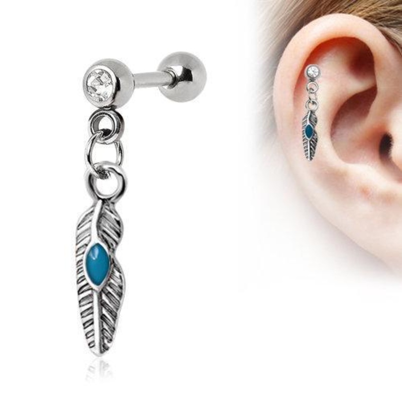 Tribal Feather Cartilage Earring – 1 Piece 16G (1.2mm) Length: 1/4″ (6mm) | Ball-Size: 4mm