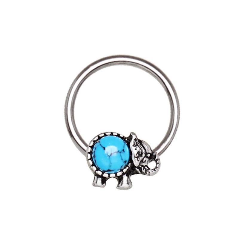 Turquoise Elephant Snap-in Captive Bead Ring 16G (1.2mm) Inner Diameter: 3/8″ (10mm)
