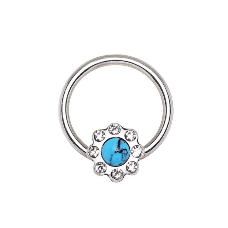 Turquoise Flower Snap-in Captive Bead Ring 16G (1.2mm) Inner Diameter: 3/8″ (10mm)