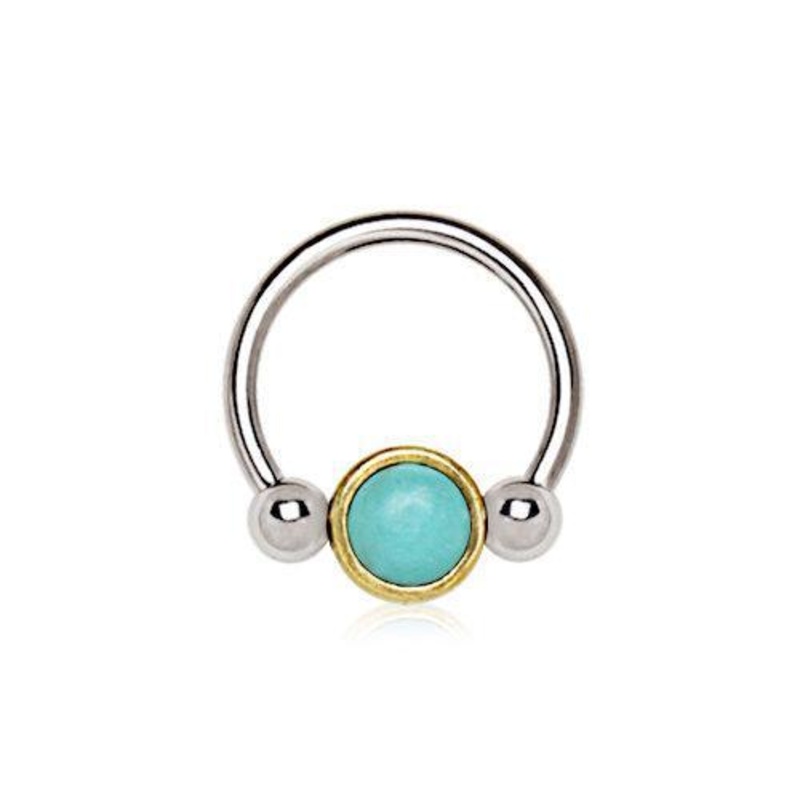 Turquoise Snap-In Captive Bead Ring 16G (1.2mm) Inner Diameter: 3/8″ (10mm)