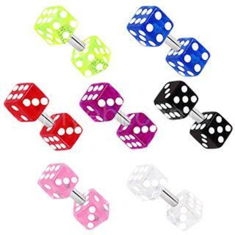 UV Acrylic Dice Cartilage Barbell Earring – 1 Piece 16G (1.2mm) Length: 1/4″ (6mm) | Ball-Size: 4mm Black