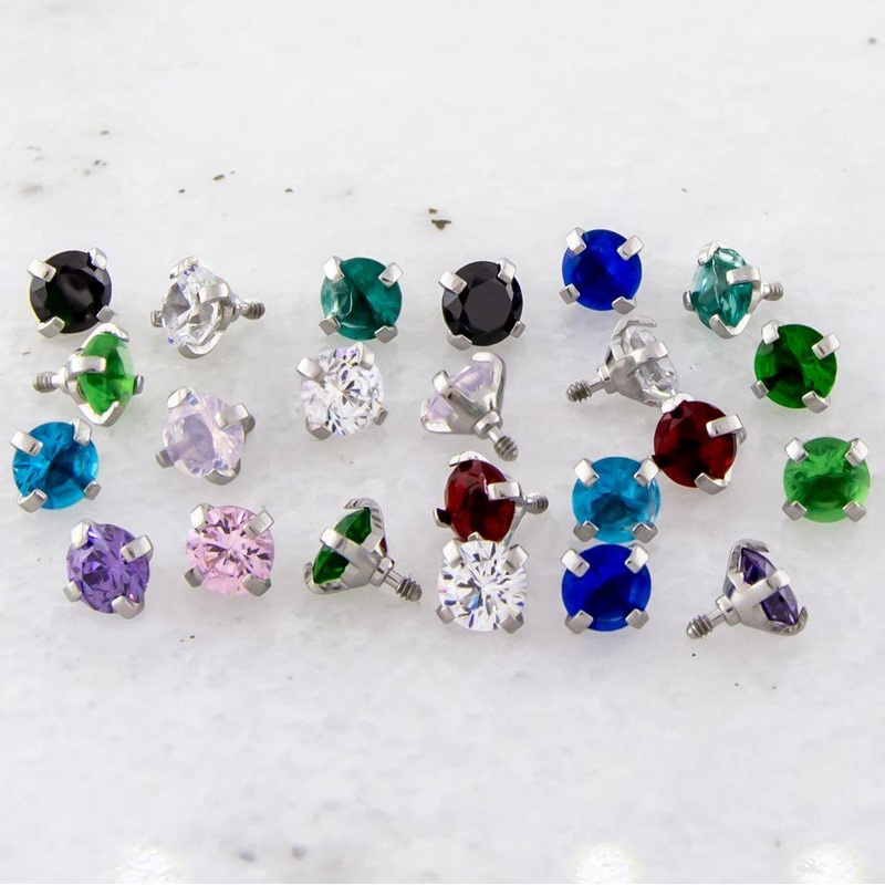 10g/12g/14g  Titanium Prong Set Gem Replacement Heads – 1 Piece 14G (1.6mm) Head Size: 3mm Gem: AQUA