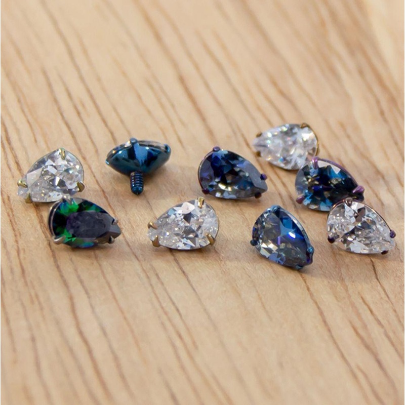 10g, 12g 14g Titanium Prong Set Pear Gem Threaded End – 1 Piece 14G (1.6mm) . Gem: CLEAR