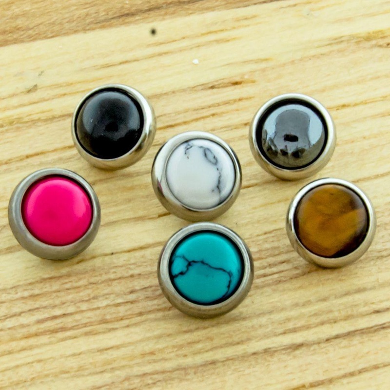 10g, 12g and 14g Steel Cabochon Disc – 1 Piece 14G (1.6mm) Head Size: 3mm Gem: HEMATITE