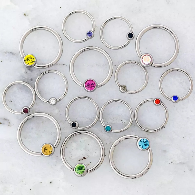 14g Gem Captive Bead Ring – 1 Piece #SPLT#6 14G (1.6mm) Inner Diameter: 1/2″ (12.7mm) | Ball-Size: 5mm Gem: AB