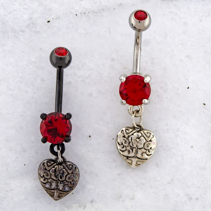 14g Heart Floral Dangle Belly Ring 14G (1.6mm) Length: 3/8″ (10mm) | Ball-Size: 5mmX8mm Jewelry: BLACK PVD