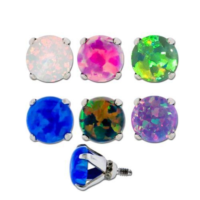 14g Steel Opal Prong Set End – 1 Piece 14G (1.6mm) Head Size: 3mm Gem: BLACK OPAL