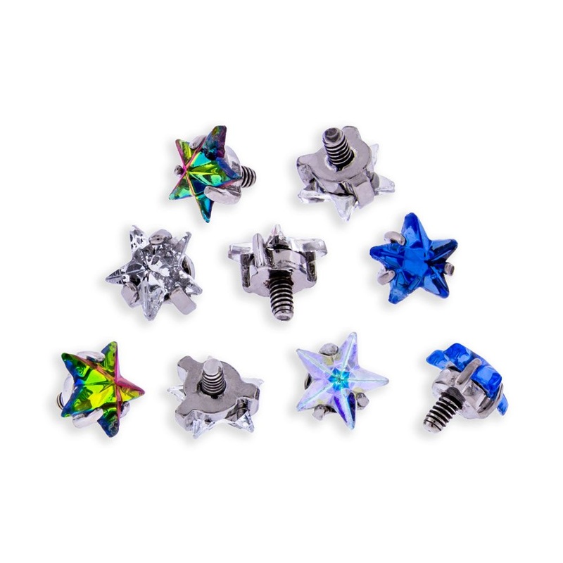 14g Steel Prong Set Gem Star Replacement Heads – 1 Piece 14G (1.6mm) Head Size: 5mm Gem: CLEAR