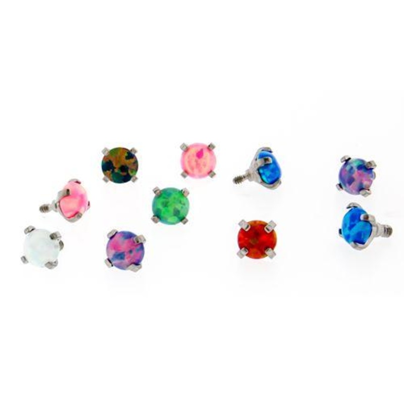 14g Titanium Opal Prong Set End – 1 Piece 14G (1.6mm) Head Size: 3mm Gem: BLACK OPAL
