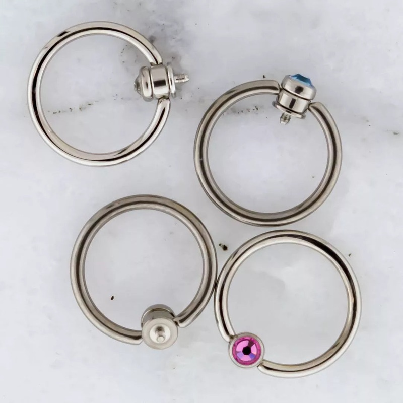 14g Titanium Slave Ring w/ Gem Disc Internally Threaded – 1 Piece 14G (1.6mm) Ball-Size: 4mm Gem: AB