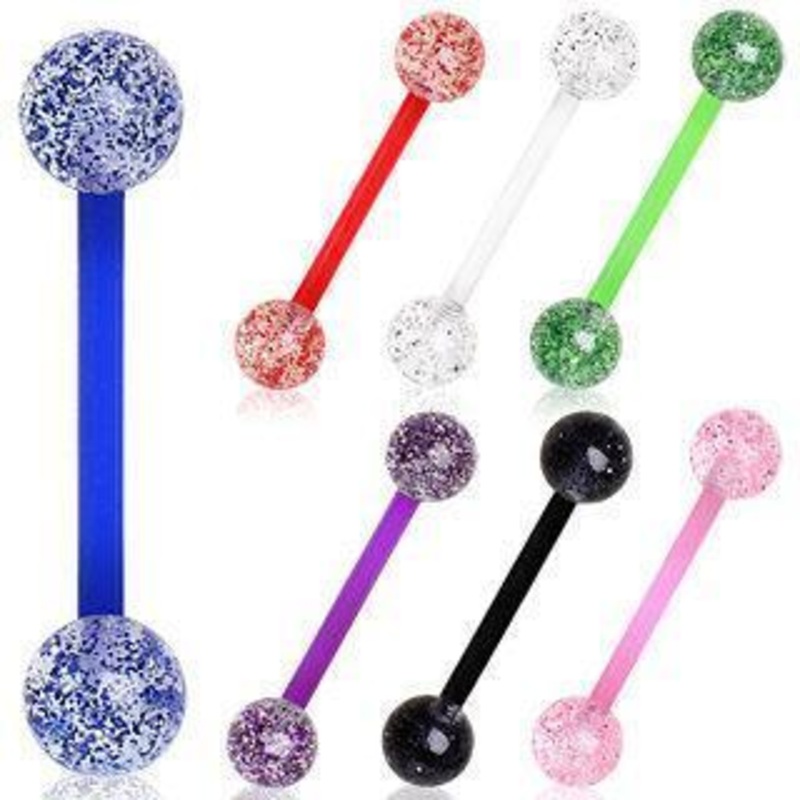 BioFlex Barbell / Straight Barbell Retainer w/ Metallic Glitter Balls – 1 Piece 14G (1.6mm) Length : 5/8″ (16mm) | Ball-Size : 5mm Black