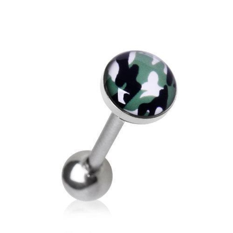 Camouflage Flat Tongue Barbell 14G (1.6mm) Length: 5/8″ (16mm) | Ball-Size: 10mm