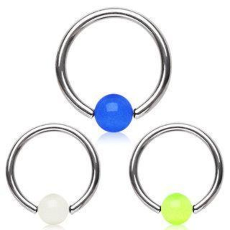 Captive Bead Ring Glow in the Dark Ball 16G (1.2mm) Inner Diameter: 3/8″ (10mm) | Ball-Size: 4mm Blue