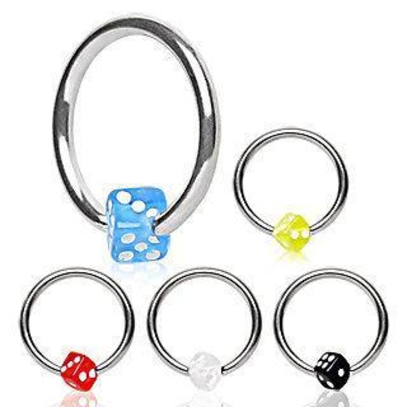 Captive Bead Ring UV Dice Ball 16G (1.2mm) Inner Diameter: 3/8″ (10mm) | Ball-Size: 4mm Black