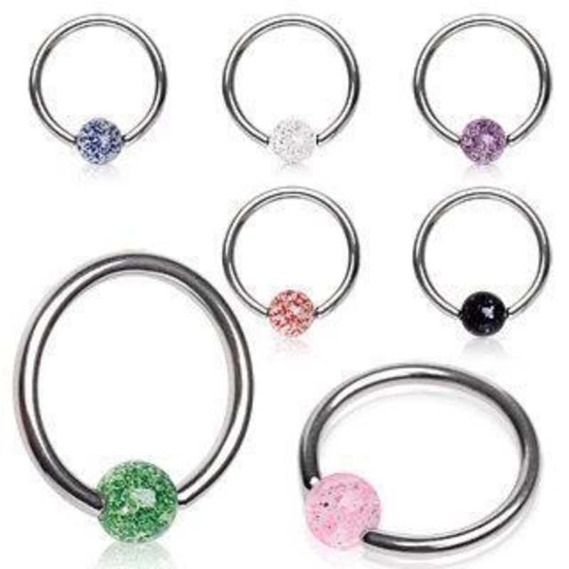 Captive Bead Ring UV Metallic Glitter Ball 16G (1.2mm) Inner Diameter: 3/8″ (10mm) Black