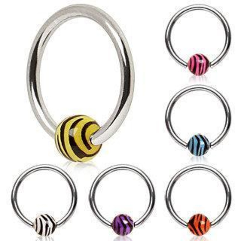 Captive Bead Ring UV Zebra Ball 16G (1.2mm) Inner Diameter: 3/8″ (10mm) | Ball-Size: 4mm LtBlue