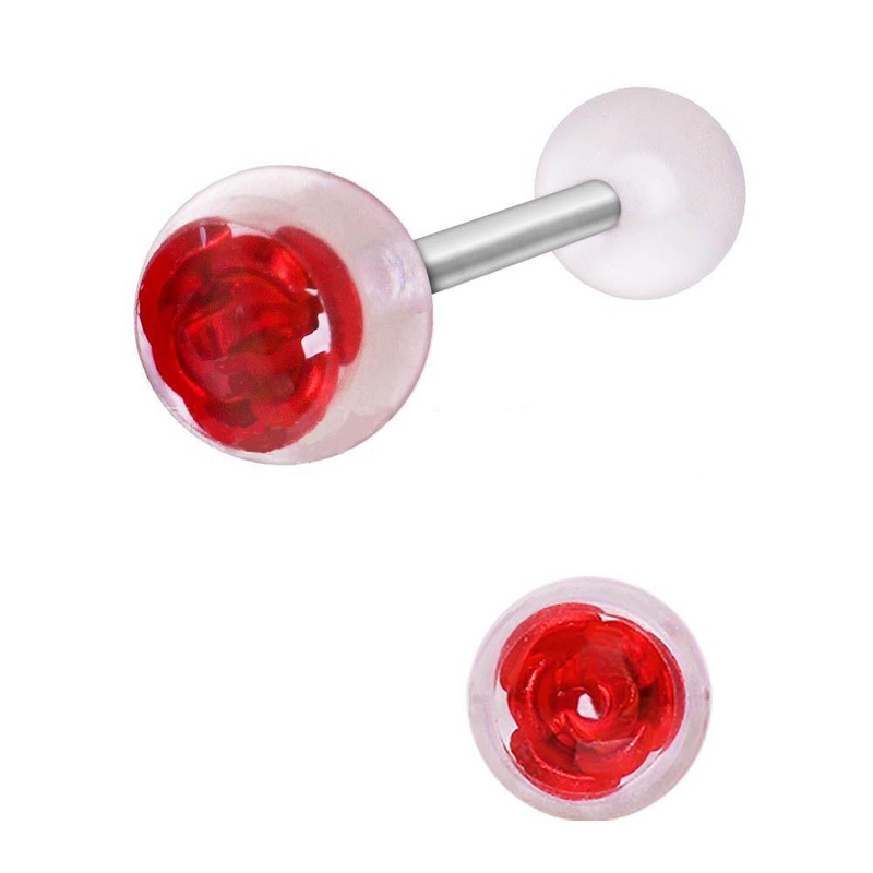 Captured Metal Rose UV Acrylic Ball Tongue Barbell 14G (1.6mm) Length: 5/8″ (16mm) | Ball-Size: 10x6mm Purple