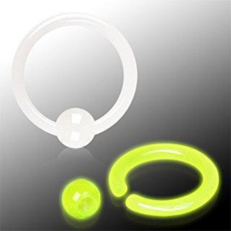 Glow in the Dark Captive Bead Ring 14G (1.6mm) Inner Diameter: 1/2″ (12.7mm) Green