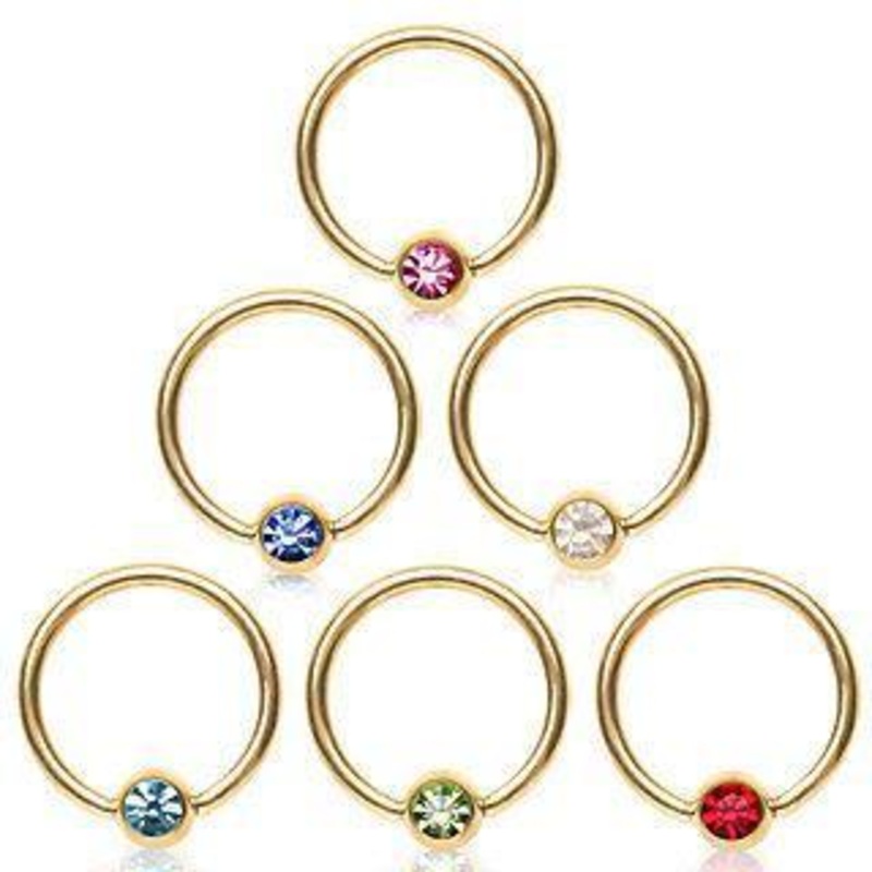 Gold Captive Bead Ring Gemmed Ball 14G (1.6mm) Inner Diameter: 1/2″ (12.7mm) | Ball-Size: 5mm Aqua