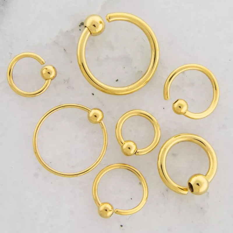 Gold Fixed Bead Captive Ring – 1 Piece 14G (1.6mm) Inner Diameter: 1/2″ (12.7mm) | Ball-Size: 4mm