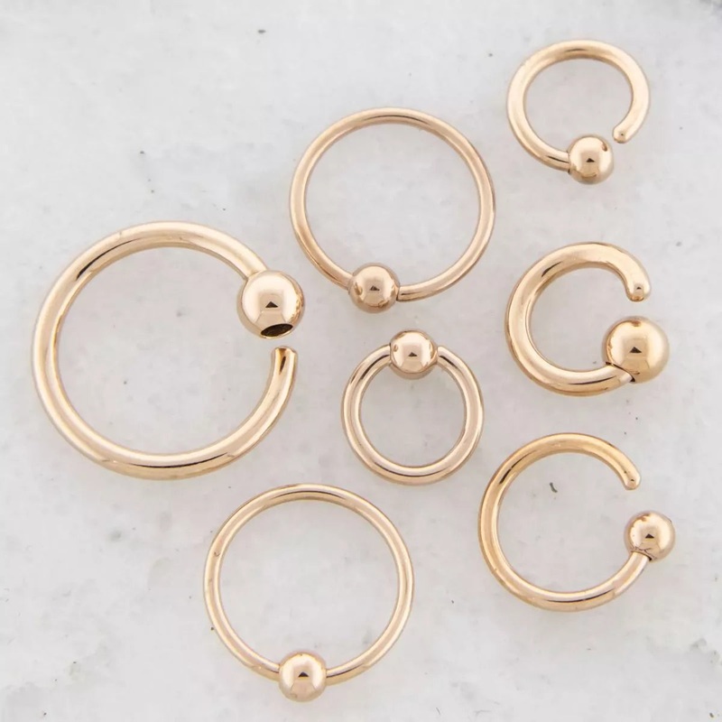 Rose Gold Fixed Bead Captive Bead Ring CBR – 1 Piece #SPLT#6 14G (1.6mm) Inner Diameter: 1/2″ (12.7mm) | Ball-Size: 4mm