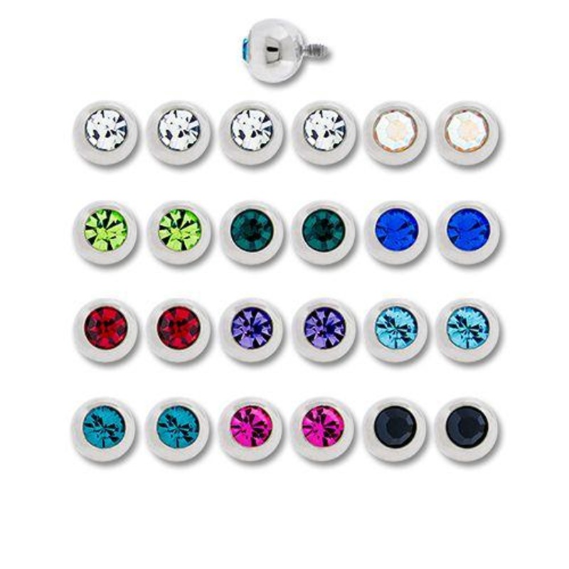 10g, 12g 14g Internally Threaded Gem Ball Assortment – 1 Pack 14G (1.6mm) Head Size: 3mm Gem: ASSORTED
