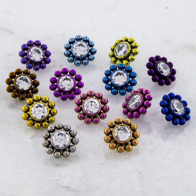 10g, 12g 14g Titanium Clear Gem Circle Beaded Cluster – 1 Piece 14G (1.6mm) . Gem: CLEAR