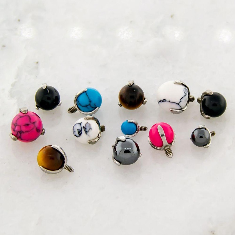 10g, 12g 14g Titanium Internally Threaded Prong Cabochon End – 1 Piece 14G (1.6mm) Head Size: 3mm Gem: HEMATITE
