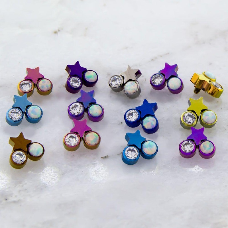 10g, 12g 14g Titanium Internally Threaded Star, Gem and Opal Head – 1 Piece 14G (1.6mm) . Gem: CLOWH