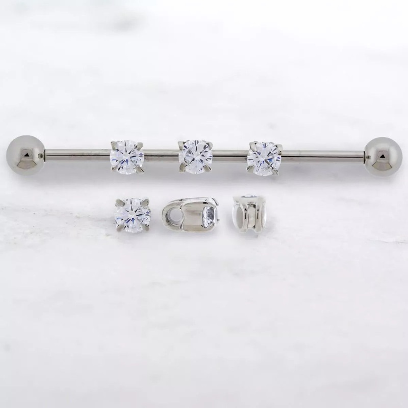 16g/18g Sliding Charms w/ Prong Set 3mm Round Clear Gem and O Ring For Barbells – 1 Piece 16G (1.2mm) . Gem: CLEAR | Jewelry: HIGH POLISH