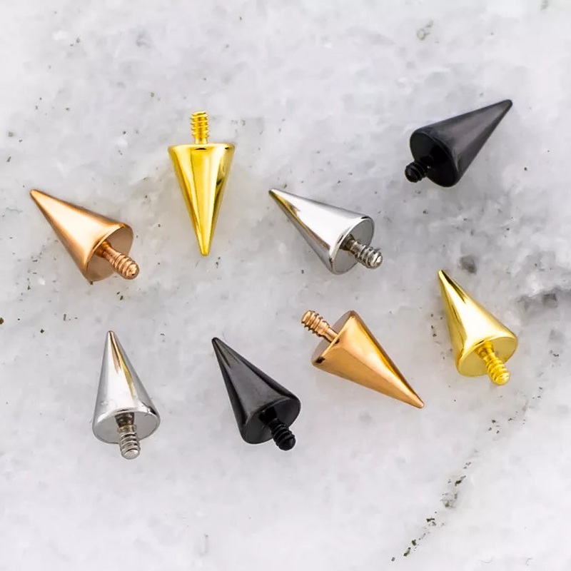 16g/18g Spike Steel Cone Heads – 1 Piece #SPLT#6 16G (1.2mm) Head Size: 3mmX5mm Jewelry: BLACK PVD