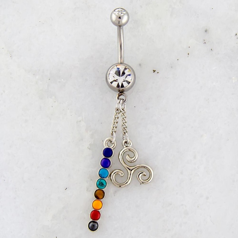 Air Sign Chakra Stone Dangle Belly Ring 14G (1.6mm) Length: 3/8″ (10mm) | Ball-Size: 5mmX8mm Gem: CLEAR